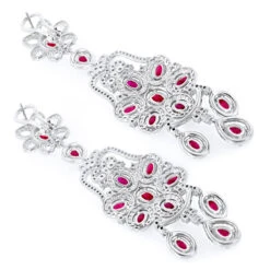 14K White Gold Designer Chandelier Ruby Diamond Earrings By Luxurman 11 14K White Gold Designer Chandelier Ruby Diamond Earrings By Luxurman -Invicta Jewelry Store designer jewelry chandelier ruby diamond earrings by luxurman 14k gold backwh