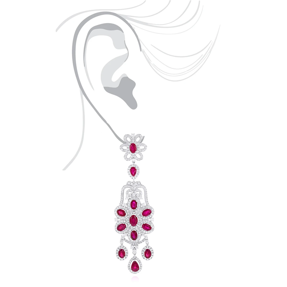 14K White Gold Designer Chandelier Ruby Diamond Earrings By Luxurman 7 14K White Gold Designer Chandelier Ruby Diamond Earrings By Luxurman - Image 5