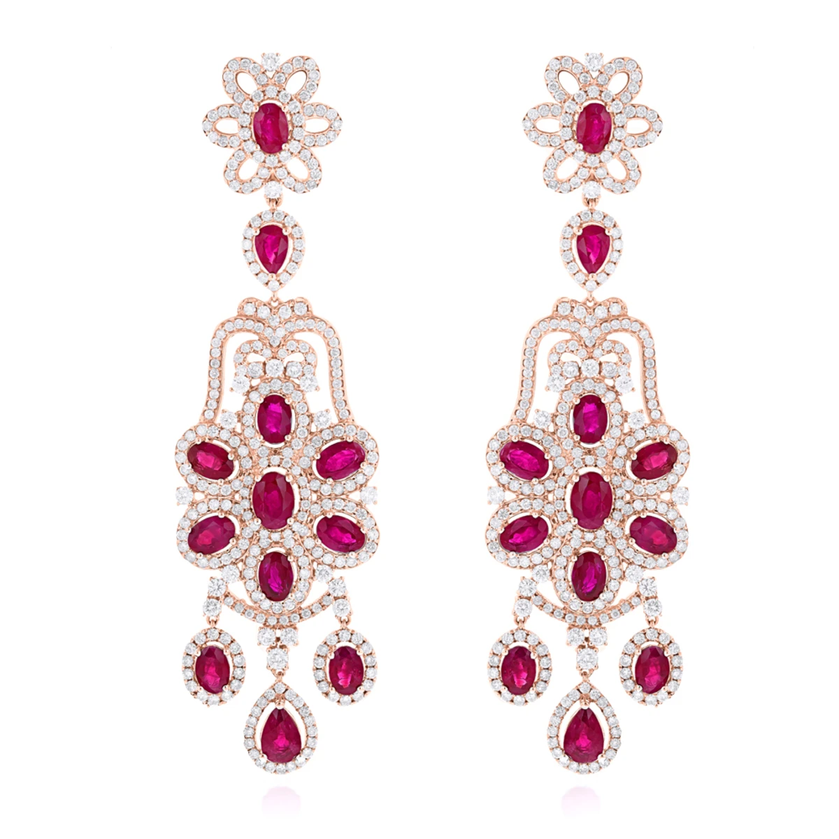 14K White Gold Designer Chandelier Ruby Diamond Earrings By Luxurman 5 14K White Gold Designer Chandelier Ruby Diamond Earrings By Luxurman - Image 3