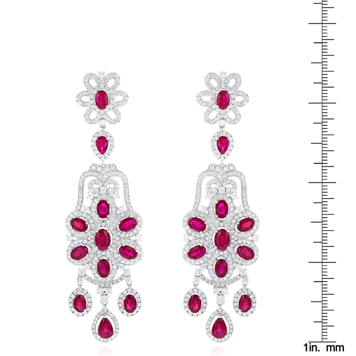 14K White Gold Designer Chandelier Ruby Diamond Earrings By Luxurman 8 14K White Gold Designer Chandelier Ruby Diamond Earrings By Luxurman - Image 6