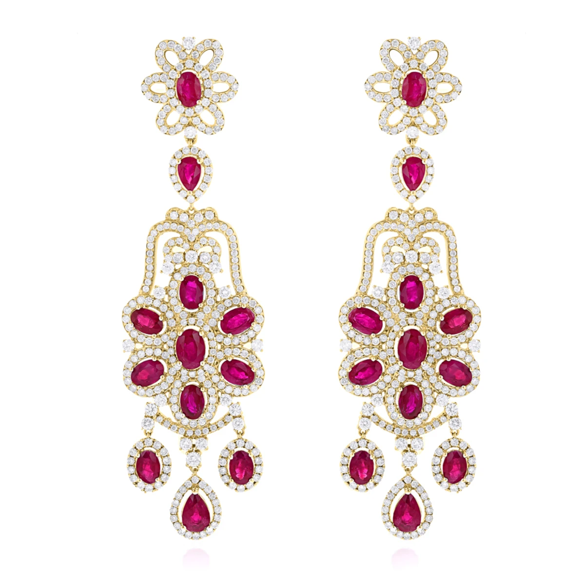14K White Gold Designer Chandelier Ruby Diamond Earrings By Luxurman 4 14K White Gold Designer Chandelier Ruby Diamond Earrings By Luxurman - Image 2