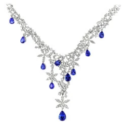 Designer Diamond Tanzanite Chandelier Necklace 18K Gold