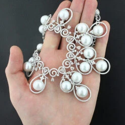 18K White Gold Luccello Pearl Necklace With Diamonds 17.96ct -Invicta Jewelry Store designer pearl necklace with diamonds 1796ct 18k luccello jewelry 4