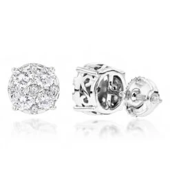 Large Designer Diamond Stud Earrings 1.75ct 14K White Gold
