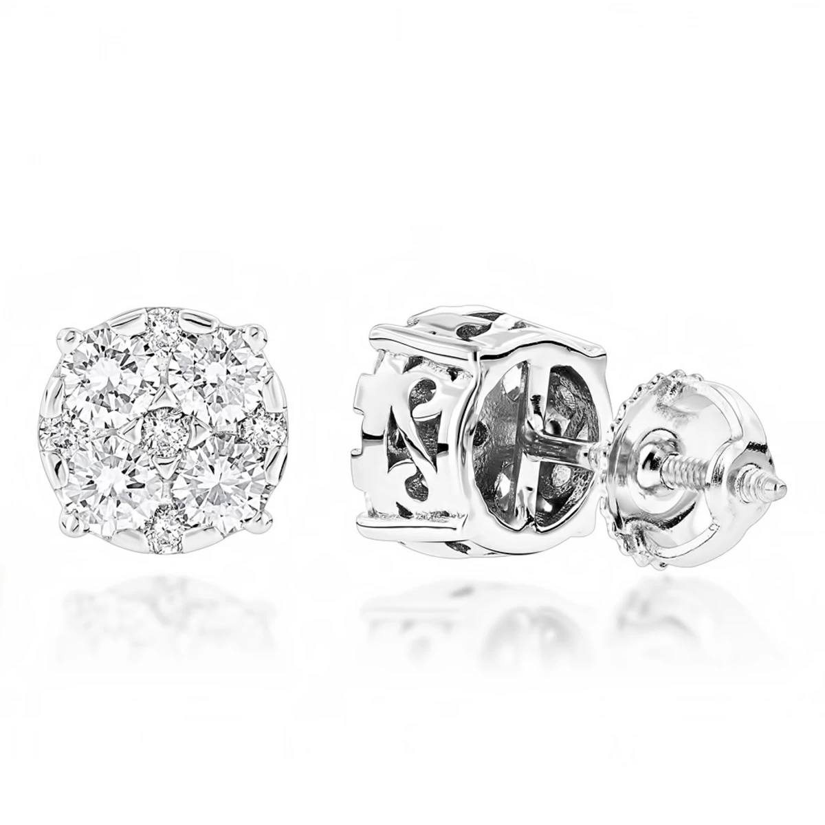 Large Designer Diamond Stud Earrings 1.75ct 14K White Gold 3 Large Designer Diamond Stud Earrings 1.75ct 14K White Gold