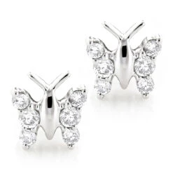 Ladies Diamond Butterfly Earrings Studs 1/2ct 14K White Gold