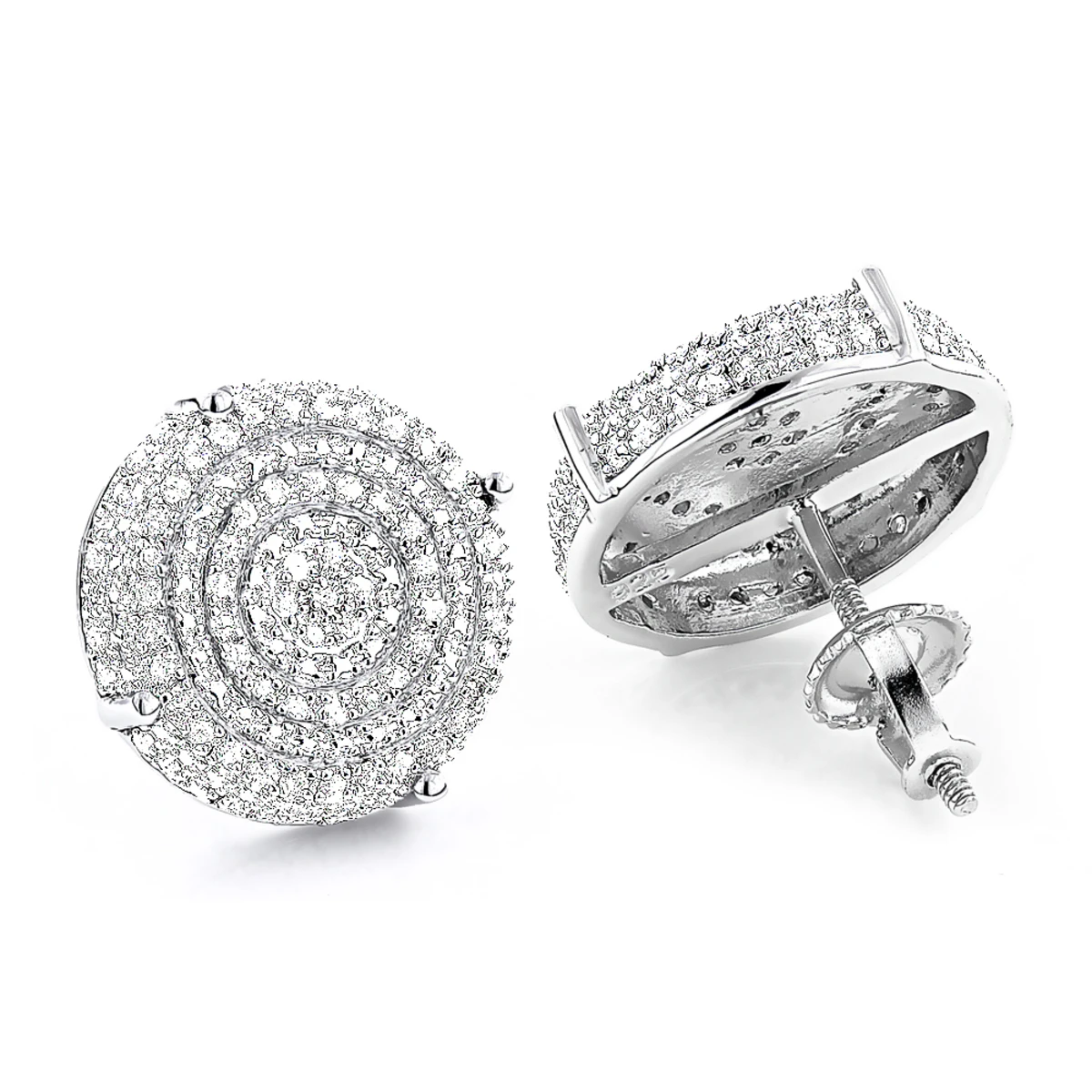 Pave Diamond Circle Earrings Studs 0.24ct Sterling Silver 3 Pave Diamond Circle Earrings Studs 0.24ct Sterling Silver