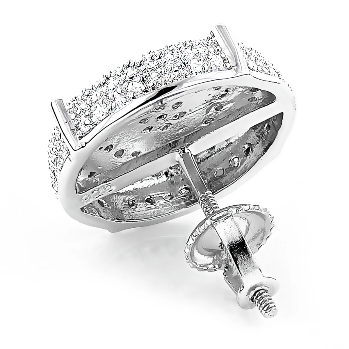 Pave Diamond Circle Earrings Studs 0.24ct Sterling Silver 4 Pave Diamond Circle Earrings Studs 0.24ct Sterling Silver - Image 2