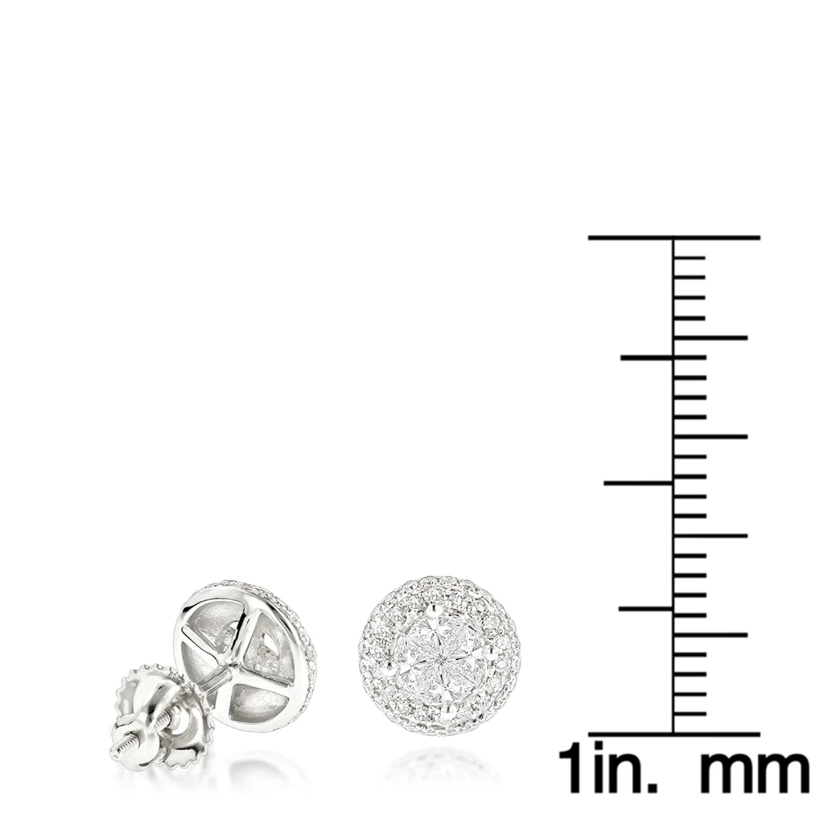 Halo Diamond Cluster Earrings 14K White Gold Studs 1.25ct 8 Halo Diamond Cluster Earrings 14K White Gold Studs 1.25ct - Image 6