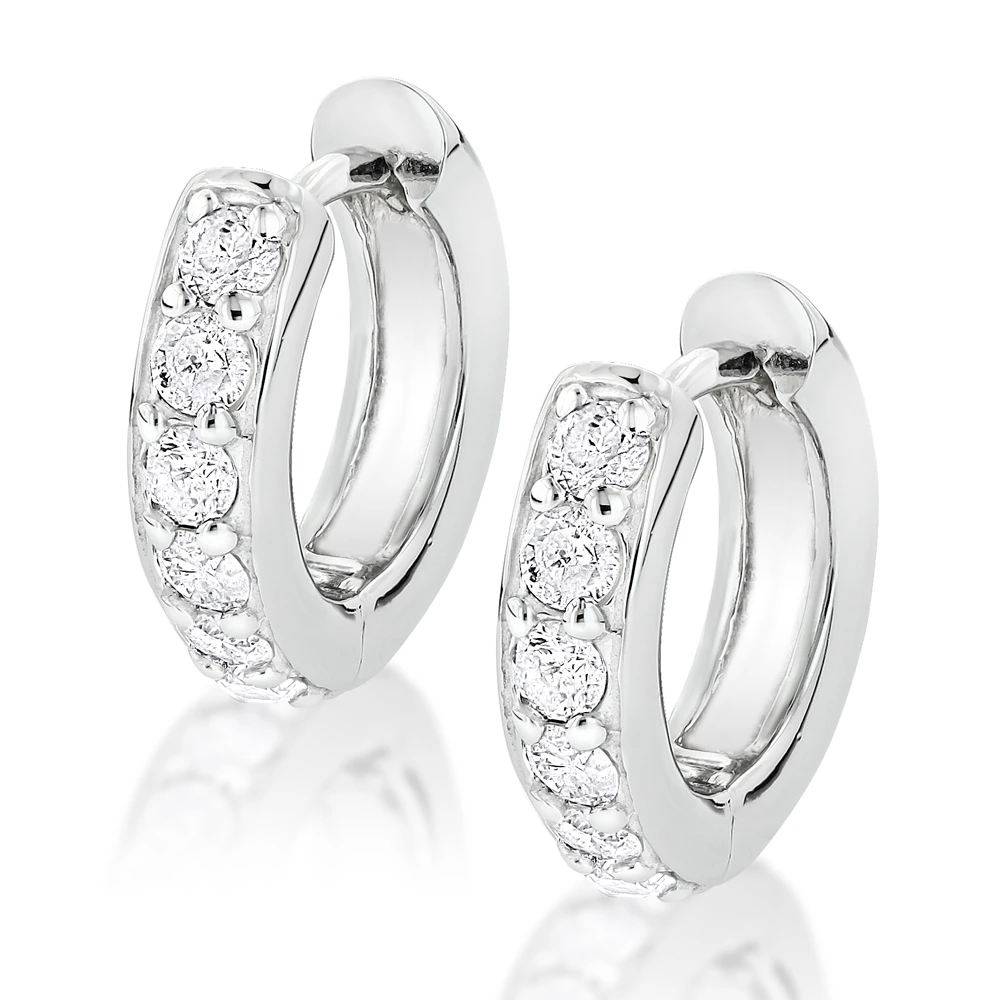 14K Gold Small Diamond Hoop Earrings Huggies 1/2ct 3 14K Gold Small Diamond Hoop Earrings Huggies 1/2ct