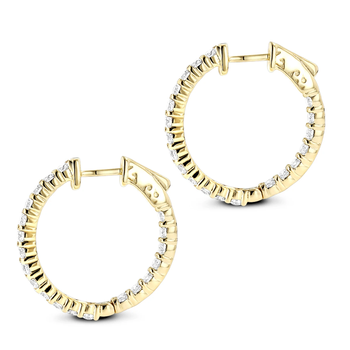Diamond Hoop Earrings 2.20ct 14K Yellow Gold Inside Out 6 Diamond Hoop Earrings 2.20ct 14K Yellow Gold Inside Out - Image 4