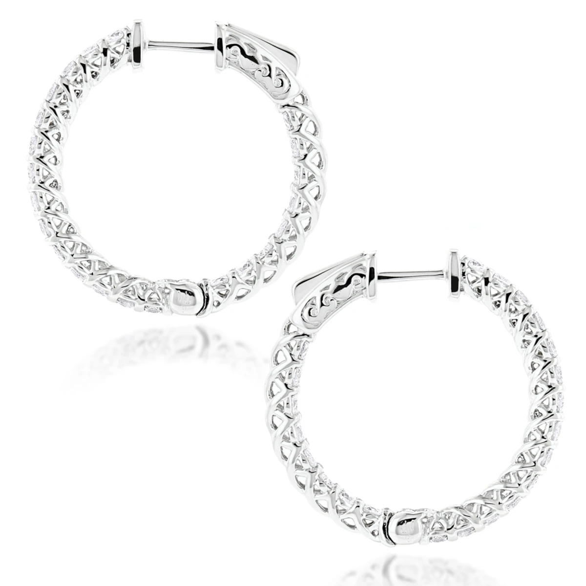 Diamond Hoops 14K White Gold Diamond Hoop Earrings Inside Out 1.87 6 Diamond Hoops 14K White Gold Diamond Hoop Earrings Inside Out 1.87 - Image 4