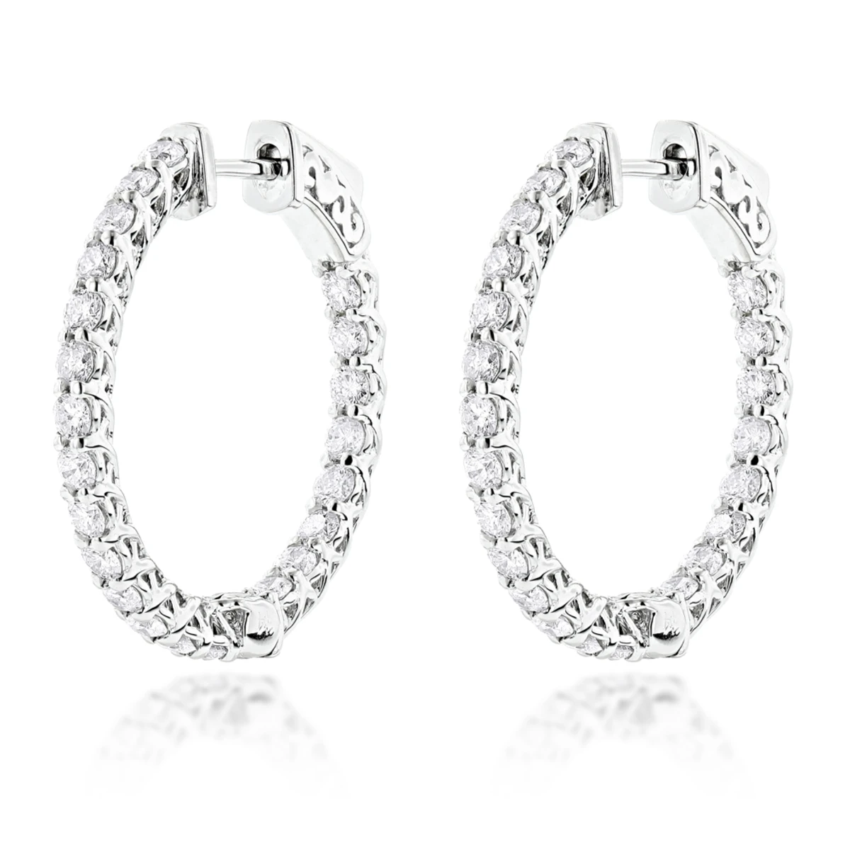 Diamond Hoops 14K White Gold Diamond Hoop Earrings Inside Out 1.87 3 Diamond Hoops 14K White Gold Diamond Hoop Earrings Inside Out 1.87