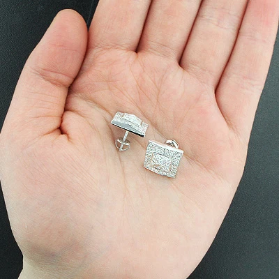 Diamond Pyramid Earrings 14K White Gold 1.40ct 4 Diamond Pyramid Earrings 14K White Gold 1.40ct - Image 2