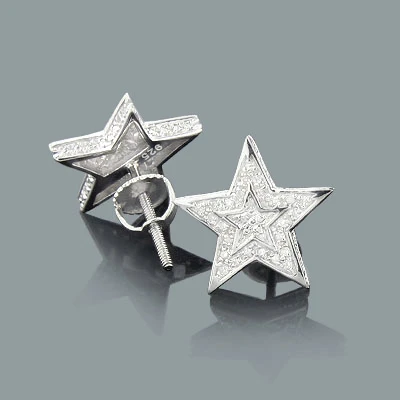 Diamond Star Earrings Studs 0.11ct Sterling Silver 3 Diamond Star Earrings Studs 0.11ct Sterling Silver