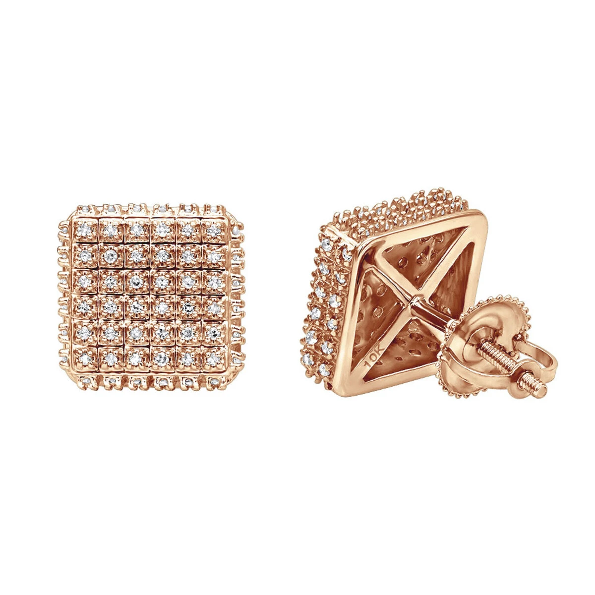 Pave Diamond Stud Earrings Under 300 - 10K White Gold Square Studs 0.33ct 5 Pave Diamond Stud Earrings Under 300 - 10K White Gold Square Studs 0.33ct - Image 3