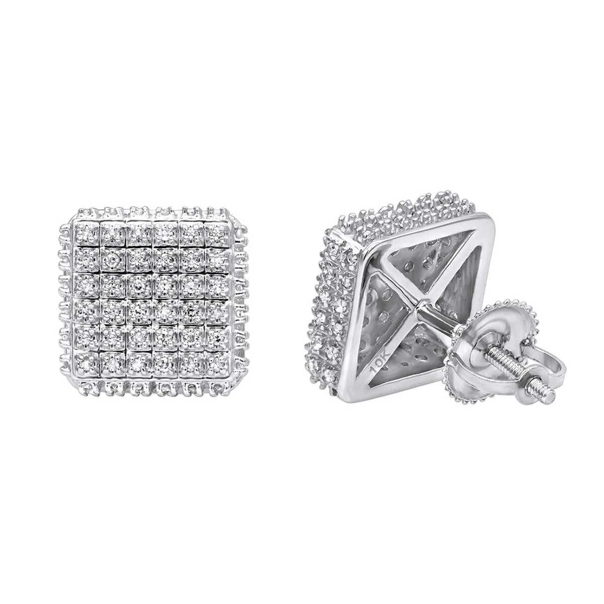 Pave Diamond Stud Earrings Under 300 - 10K White Gold Square Studs 0.33ct 3 Pave Diamond Stud Earrings Under 300 - 10K White Gold Square Studs 0.33ct