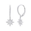 Drop Earrings Solid 14K White Gold Genuine Diamond Star Earrings Dangles For Women