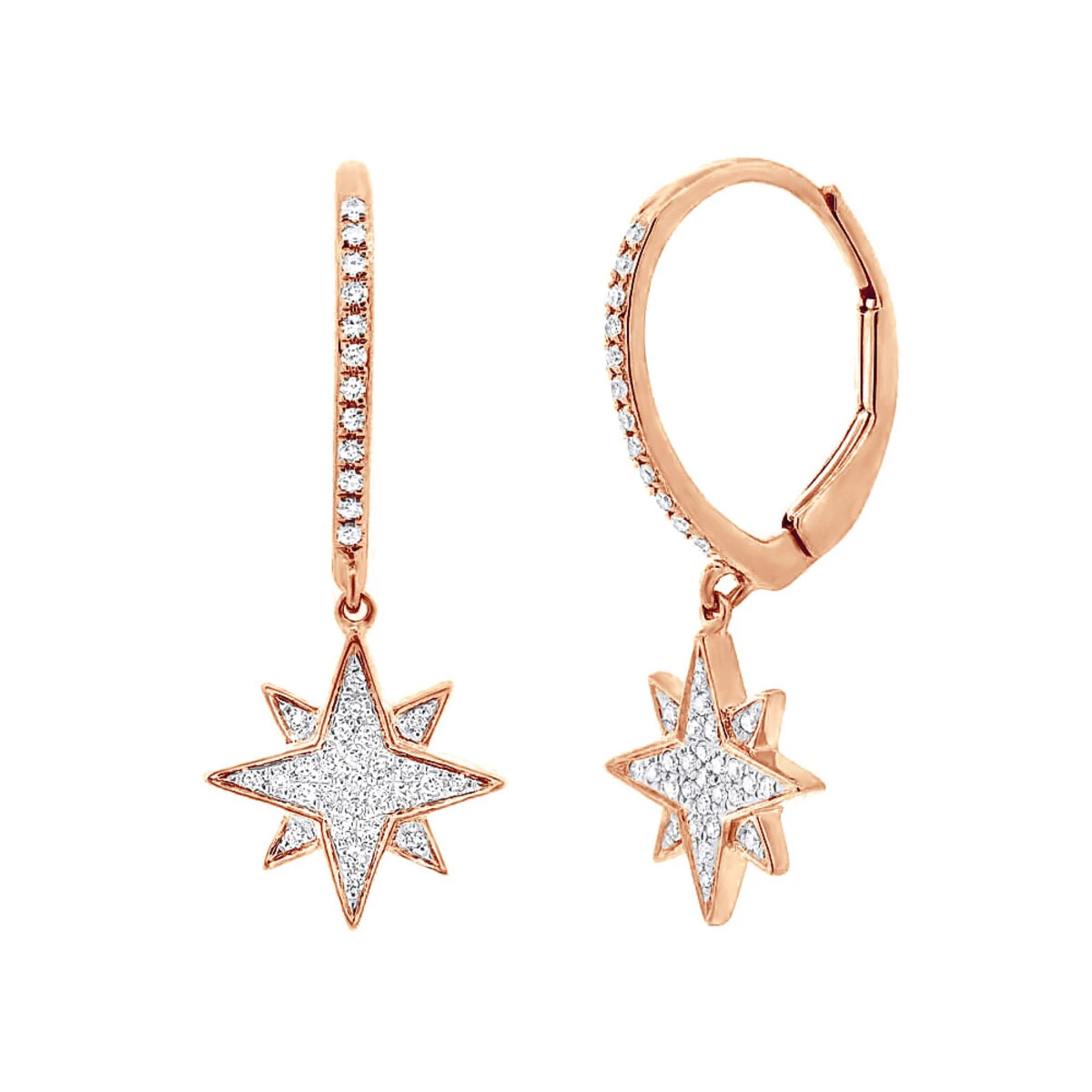 Drop Earrings Solid 14K White Gold Genuine Diamond Star Earrings Dangles For Women 5 Drop Earrings Solid 14K White Gold Genuine Diamond Star Earrings Dangles For Women - Image 3