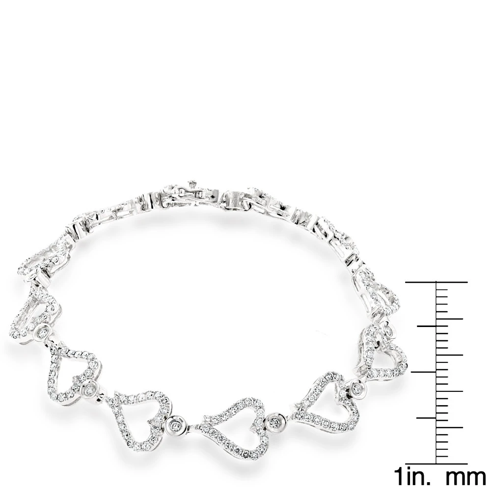 Gold Diamond Heart Bracelet 14K White Gold 3.26ct 8 Gold Diamond Heart Bracelet 14K White Gold 3.26ct - Image 6