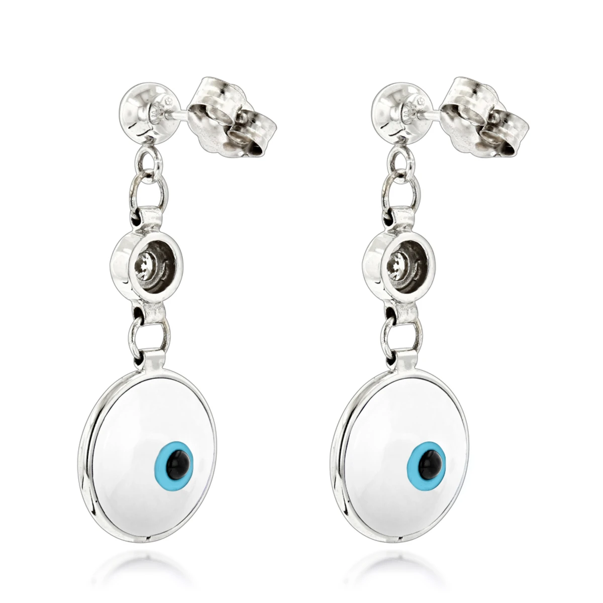 14K White Gold Diamond White Evil Eye Earrings 0.20ct Good Luck Charms 6 14K White Gold Diamond White Evil Eye Earrings 0.20ct Good Luck Charms - Image 4