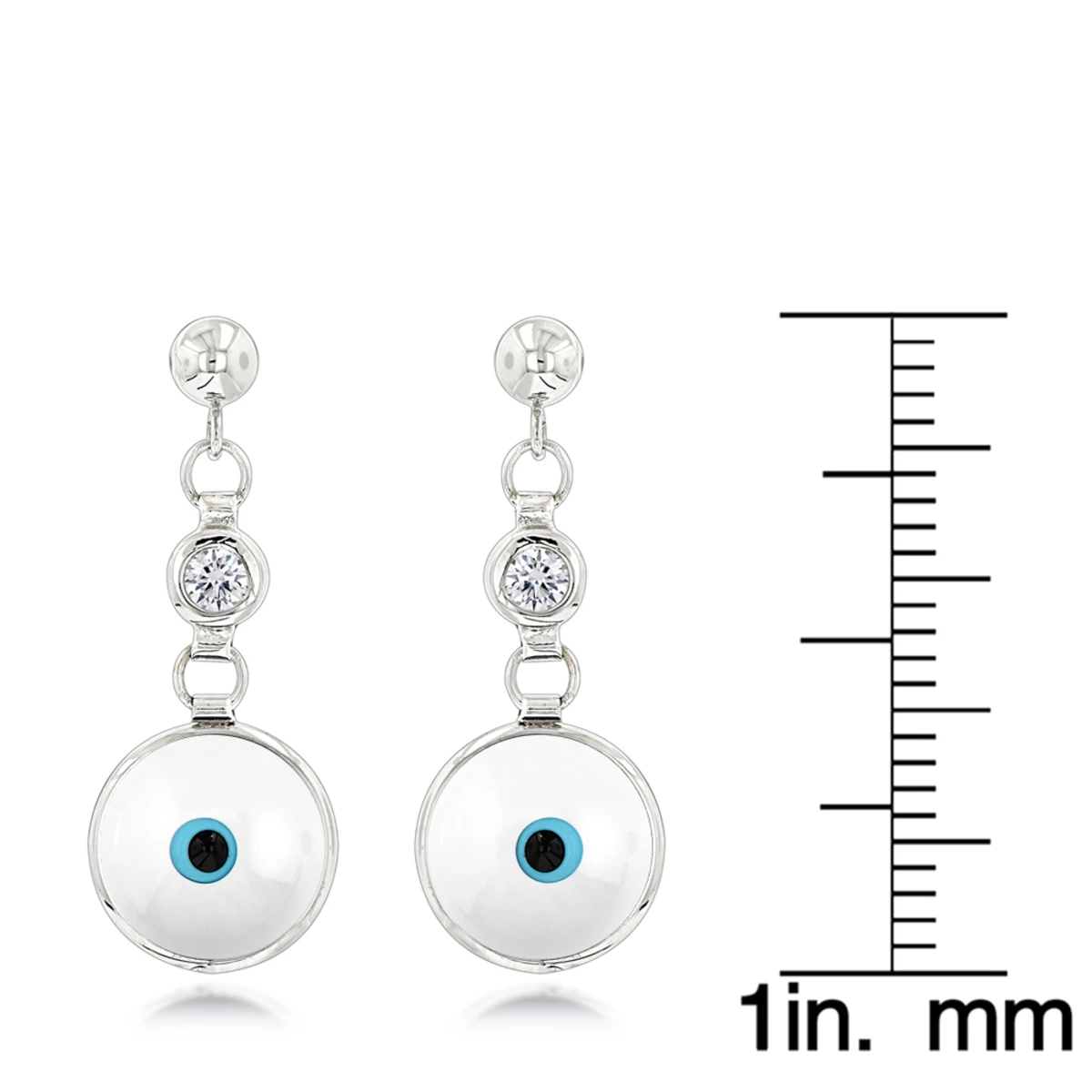 14K White Gold Diamond White Evil Eye Earrings 0.20ct Good Luck Charms 8 14K White Gold Diamond White Evil Eye Earrings 0.20ct Good Luck Charms - Image 6