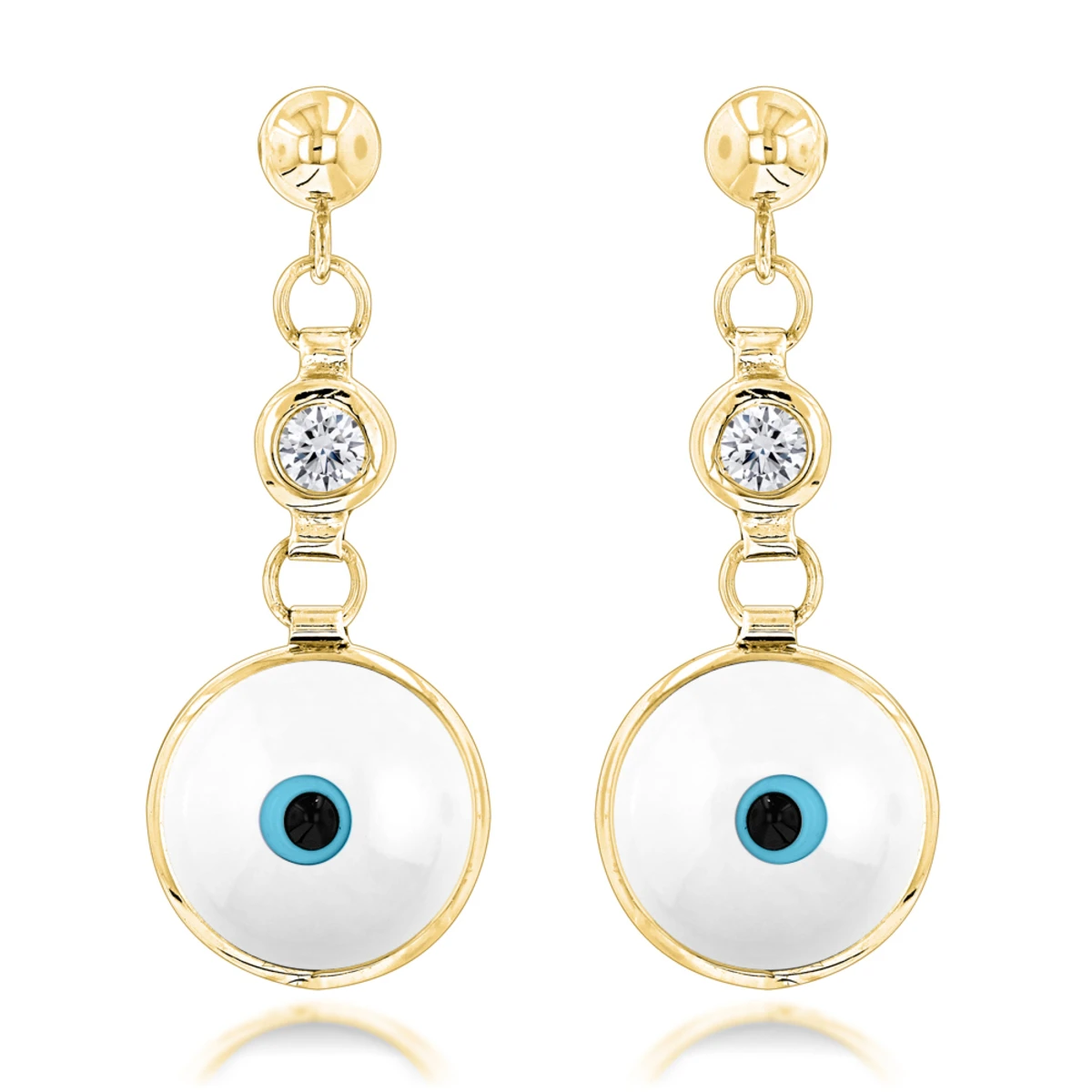 14K White Gold Diamond White Evil Eye Earrings 0.20ct Good Luck Charms 4 14K White Gold Diamond White Evil Eye Earrings 0.20ct Good Luck Charms - Image 2
