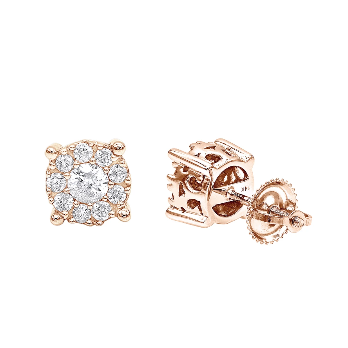 Halo 14K White Gold Cluster Diamond Earrings Studs For Men Or Women 3/4ct 5 Halo 14K White Gold Cluster Diamond Earrings Studs For Men Or Women 3/4ct - Image 3