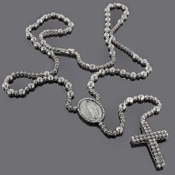 Hip Hop Black Diamond Rosary Chain Necklace
