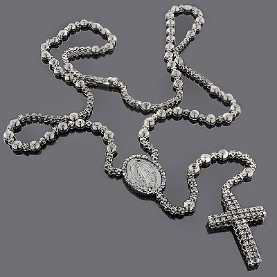 Hip Hop Black Diamond Rosary Chain Necklace 3 Hip Hop Black Diamond Rosary Chain Necklace