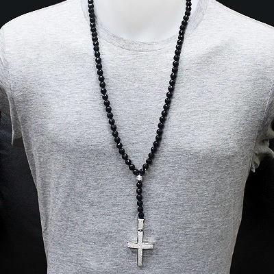 Hip Hop Disco Ball Diamond Cross Rosary Necklace 1.75ct 5 Hip Hop Disco Ball Diamond Cross Rosary Necklace 1.75ct - Image 3