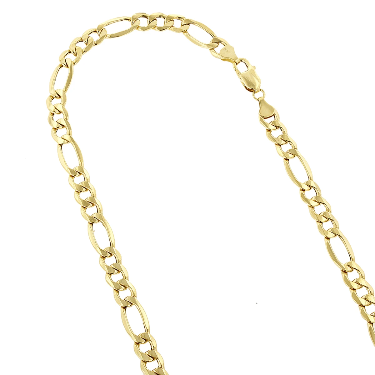 Hollow 14K Yellow Gold Figaro Chain For Men & Women 6.5mm Wide 3 Hollow 14K Yellow Gold Figaro Chain For Men & Women 6.5mm Wide