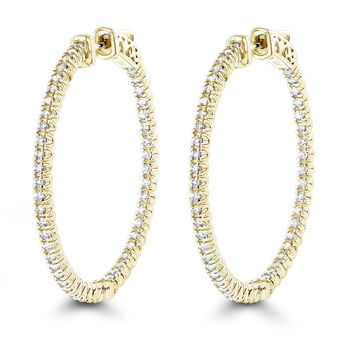 1.5in 14K White Gold Diamond Hoop Earrings Inside Out 1ct By Luxurman 4 1.5in 14K White Gold Diamond Hoop Earrings Inside Out 1ct By Luxurman - Image 2