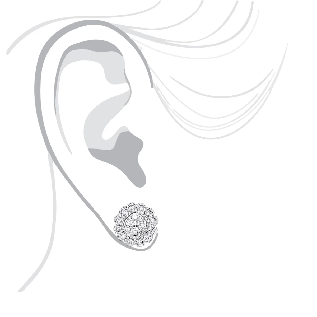 Huge 3 Carat Designer Diamond Stud Earrings For Women Cluster Flower Design 7 Huge 3 Carat Designer Diamond Stud Earrings For Women Cluster Flower Design - Image 5