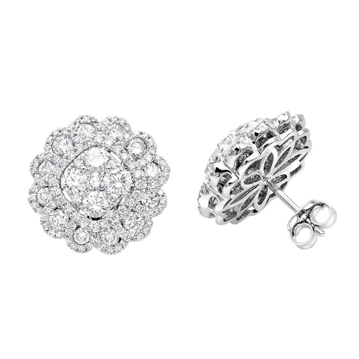 Huge 3 Carat Designer Diamond Stud Earrings For Women Cluster Flower Design 3 Huge 3 Carat Designer Diamond Stud Earrings For Women Cluster Flower Design