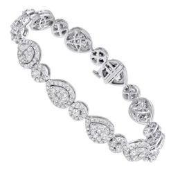 In Line 14K White Gold Unique Round Diamond Drop Bracelet For Women 7 Carat