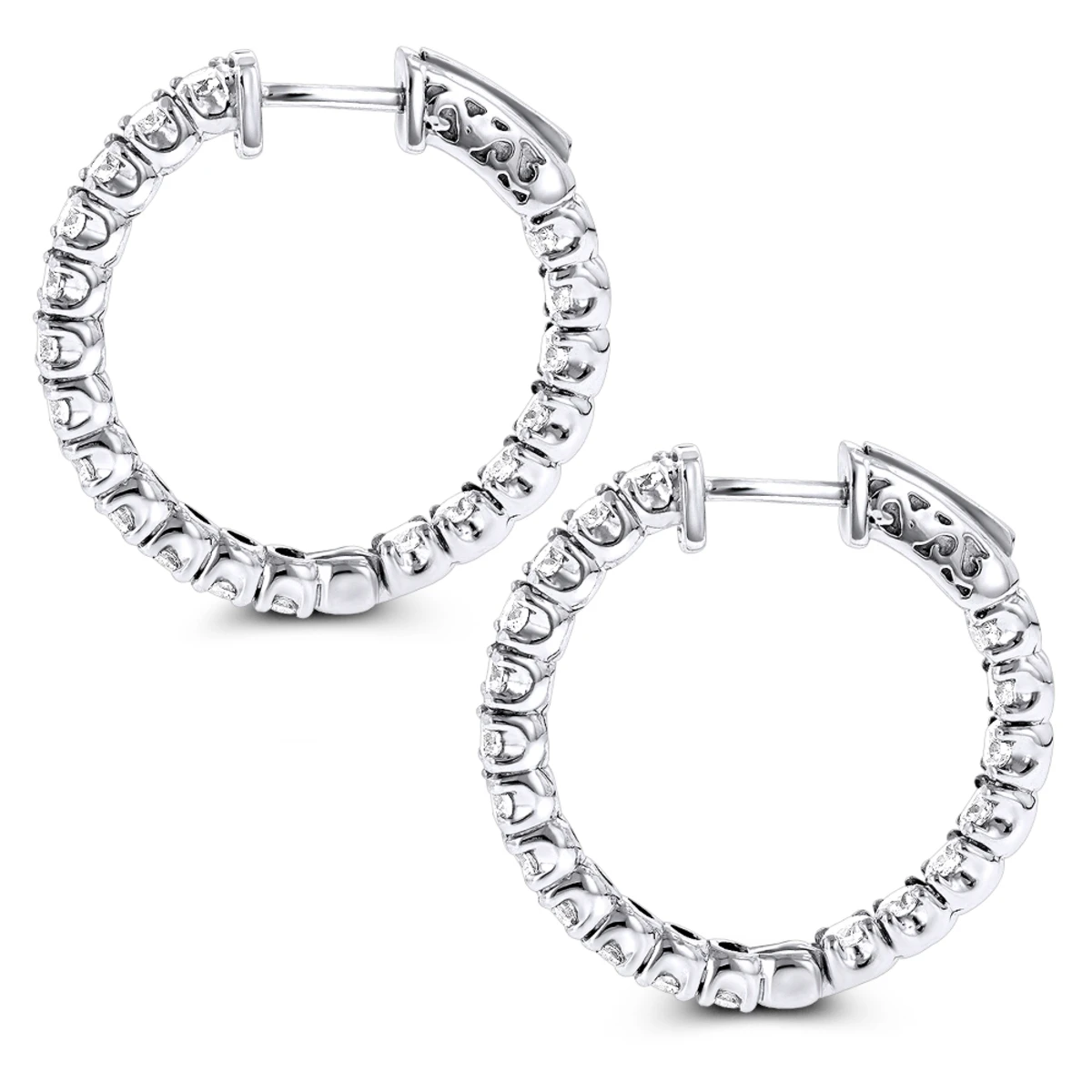 1 Inch Inside Out Classic Diamond Hoop Earrings 2.75ct 14K White Gold G-H VS-SI 6 1 Inch Inside Out Classic Diamond Hoop Earrings 2.75ct 14K White Gold G-H VS-SI - Image 4