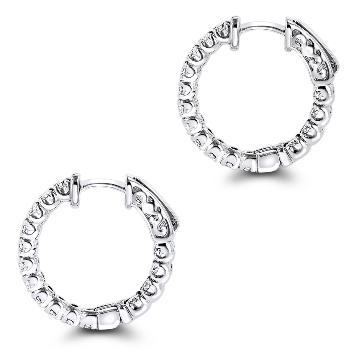 Inside Out Diamond Hoop Earrings Small 14K White Gold 1.5ct By Luxurman 6 Inside Out Diamond Hoop Earrings Small 14K White Gold 1.5ct By Luxurman - Image 4