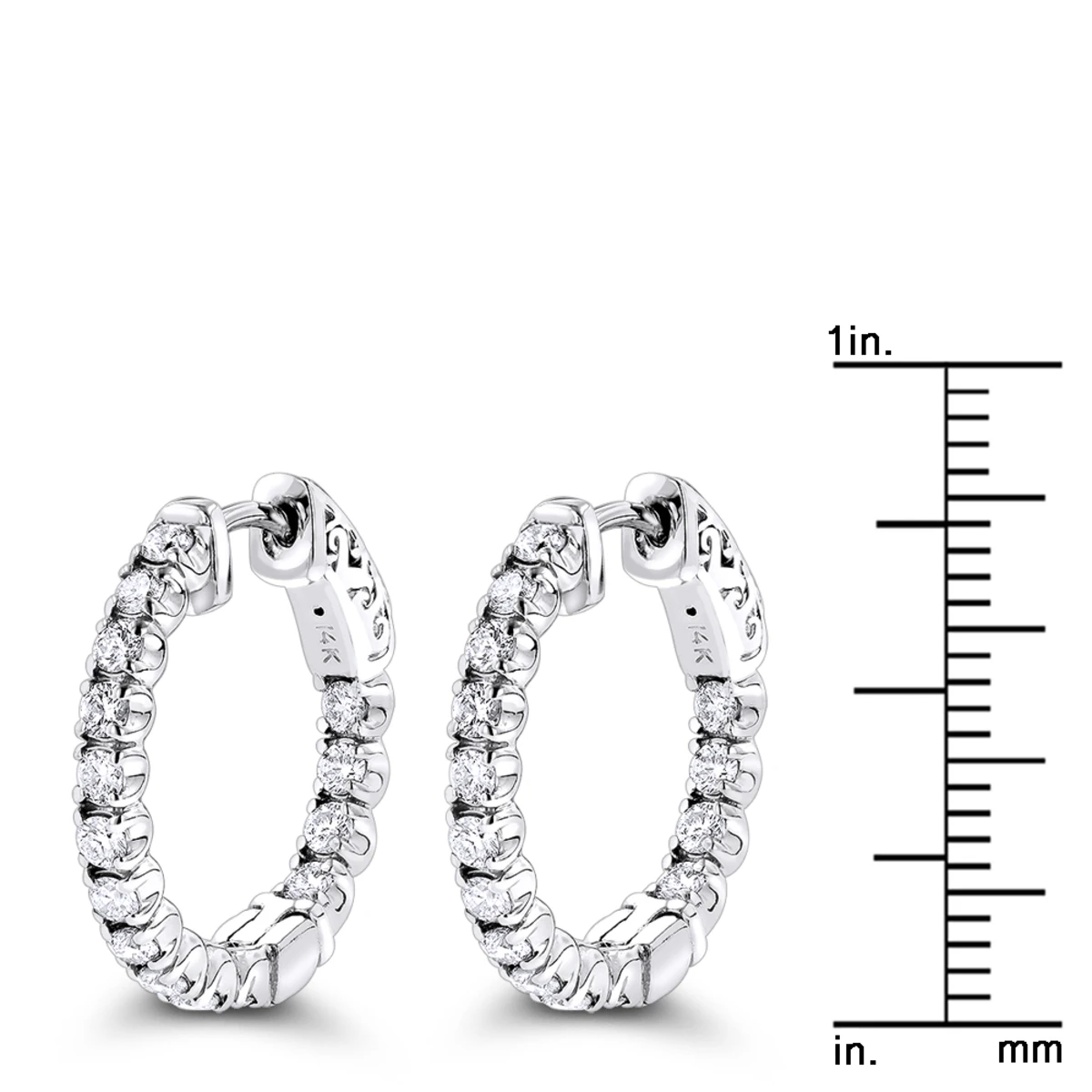 Inside Out Diamond Hoop Earrings Small 14K White Gold 1.5ct By Luxurman 7 Inside Out Diamond Hoop Earrings Small 14K White Gold 1.5ct By Luxurman - Image 5