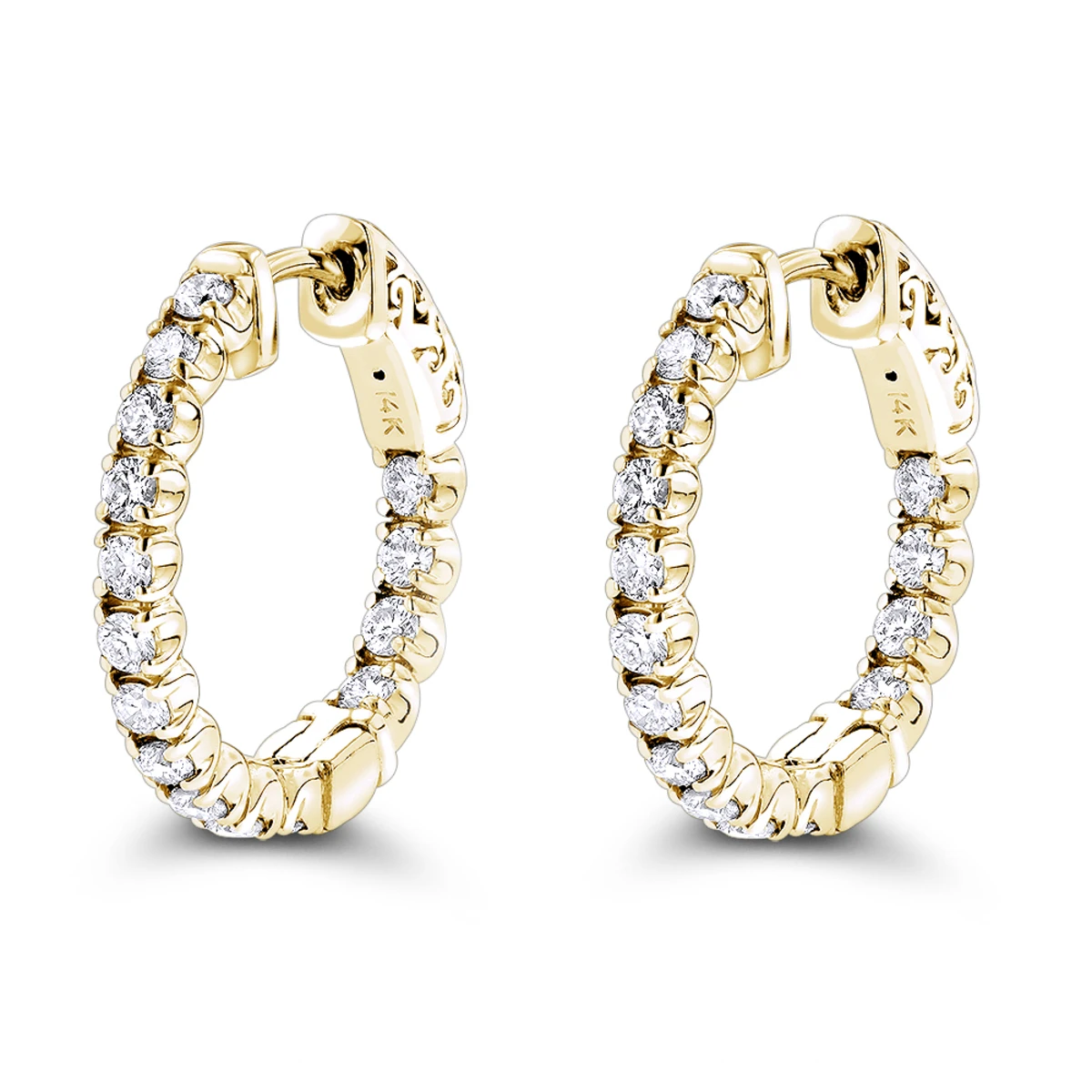 Inside Out Diamond Hoop Earrings Small 14K White Gold 1.5ct By Luxurman 4 Inside Out Diamond Hoop Earrings Small 14K White Gold 1.5ct By Luxurman - Image 2