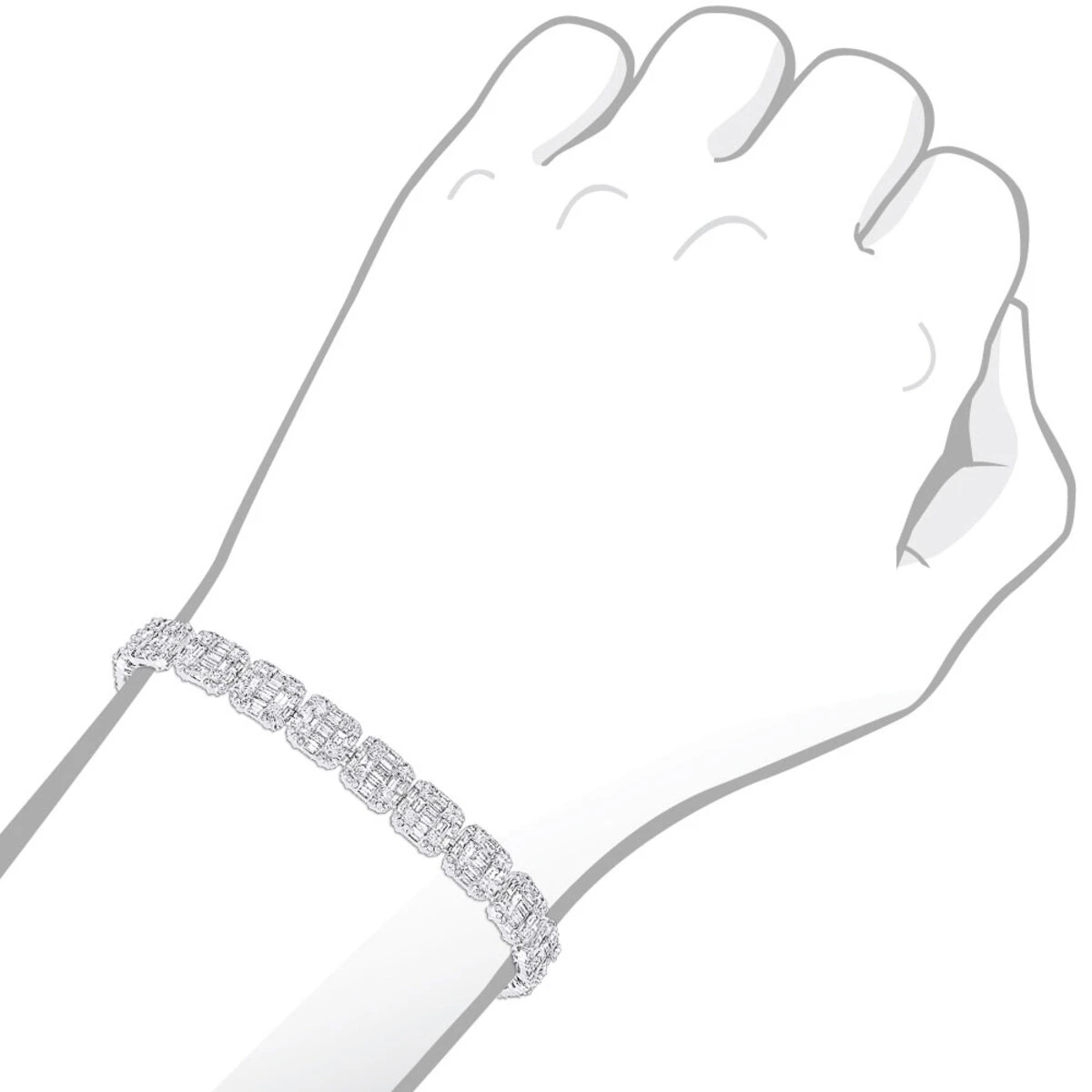 14K White Gold Baguette And Round Diamond Tennis Bracelet For Men & Women 14CT 7 14K White Gold Baguette And Round Diamond Tennis Bracelet For Men & Women 14CT - Image 5