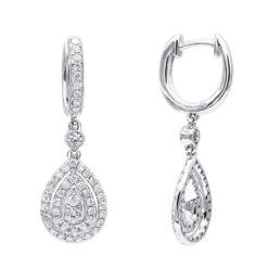 14K White Gold Diamond Dangle Drop Earrings For Women By Luxurman 1.2ct