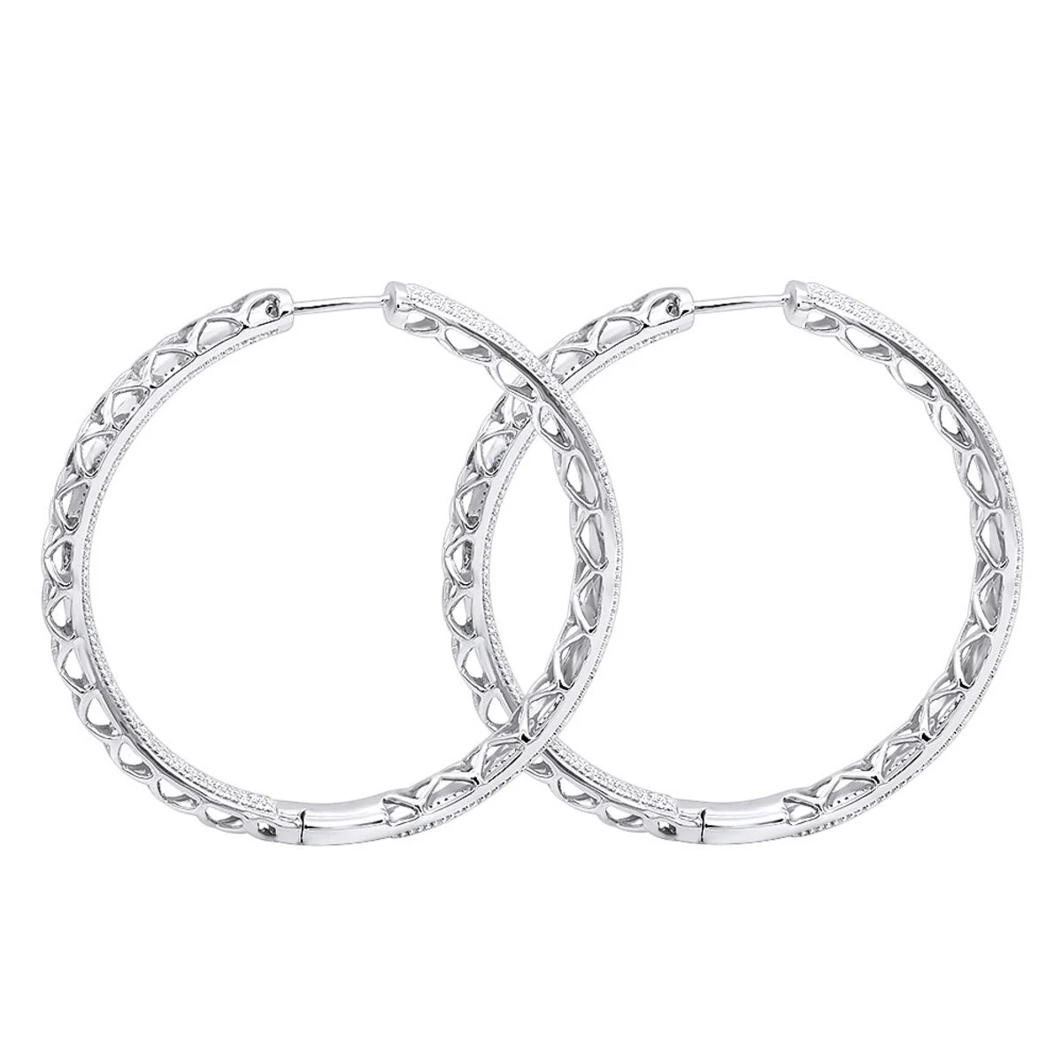 14K White Gold Large Diamond Hoop Earrings 3.5ct Inside Out Pave Setting 6 14K White Gold Large Diamond Hoop Earrings 3.5ct Inside Out Pave Setting - Image 4