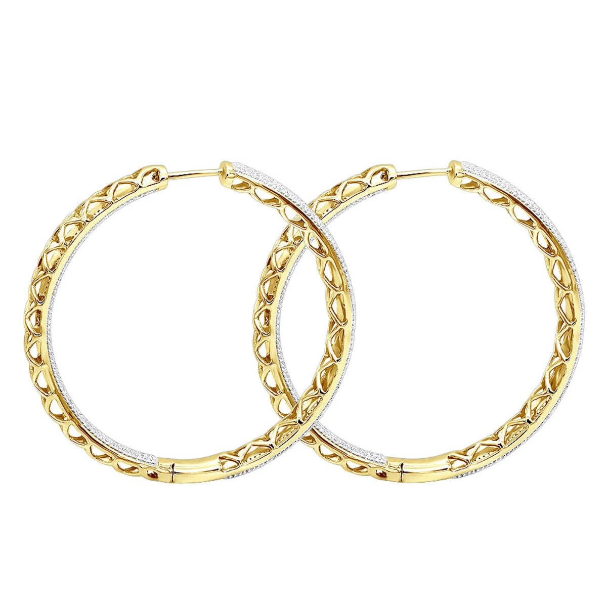 14K White Gold Large Diamond Hoop Earrings 3.5ct Inside Out Pave Setting 7 14K White Gold Large Diamond Hoop Earrings 3.5ct Inside Out Pave Setting - Image 5