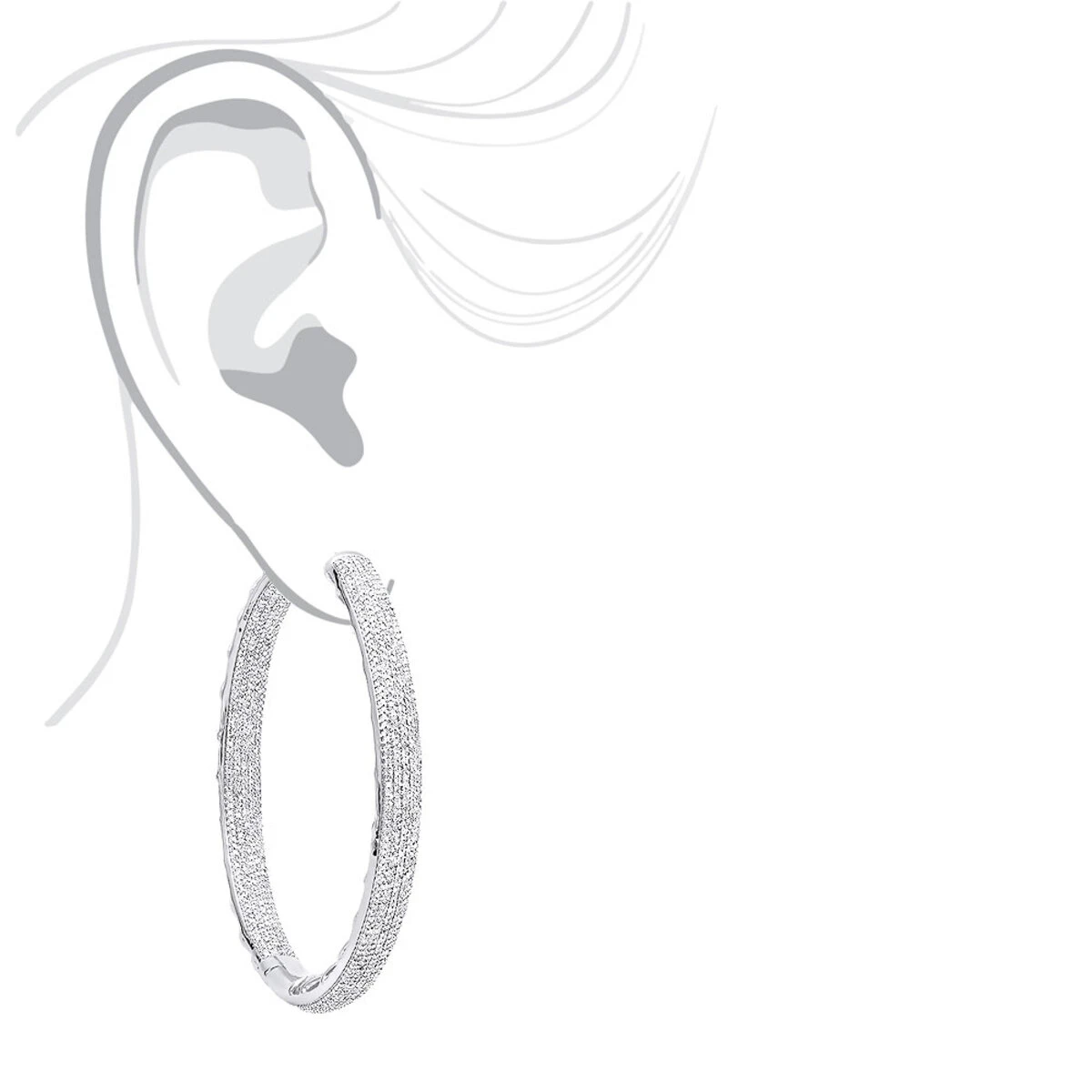 14K White Gold Large Diamond Hoop Earrings 3.5ct Inside Out Pave Setting 9 14K White Gold Large Diamond Hoop Earrings 3.5ct Inside Out Pave Setting - Image 7