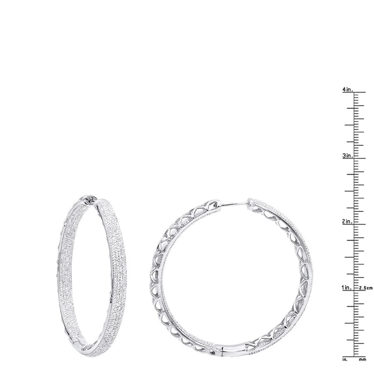 14K White Gold Large Diamond Hoop Earrings 3.5ct Inside Out Pave Setting 10 14K White Gold Large Diamond Hoop Earrings 3.5ct Inside Out Pave Setting - Image 8