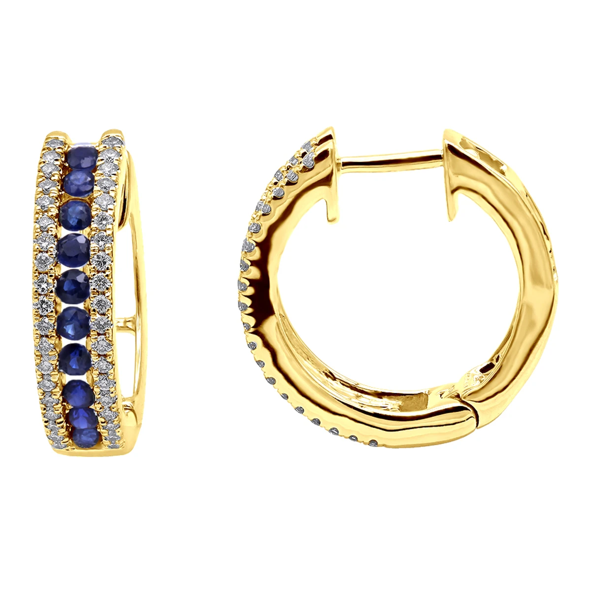 14K White Gold Natural Blue Sapphire And Diamond Huggie Earrings For Women 1ct 4 14K White Gold Natural Blue Sapphire And Diamond Huggie Earrings For Women 1ct - Image 2