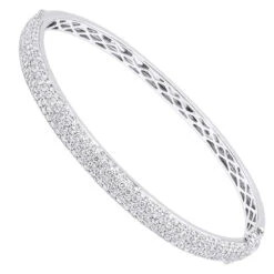14K White Gold Pave Diamond Bangle Bracelet For Women 4.75ct By LUXURMAN