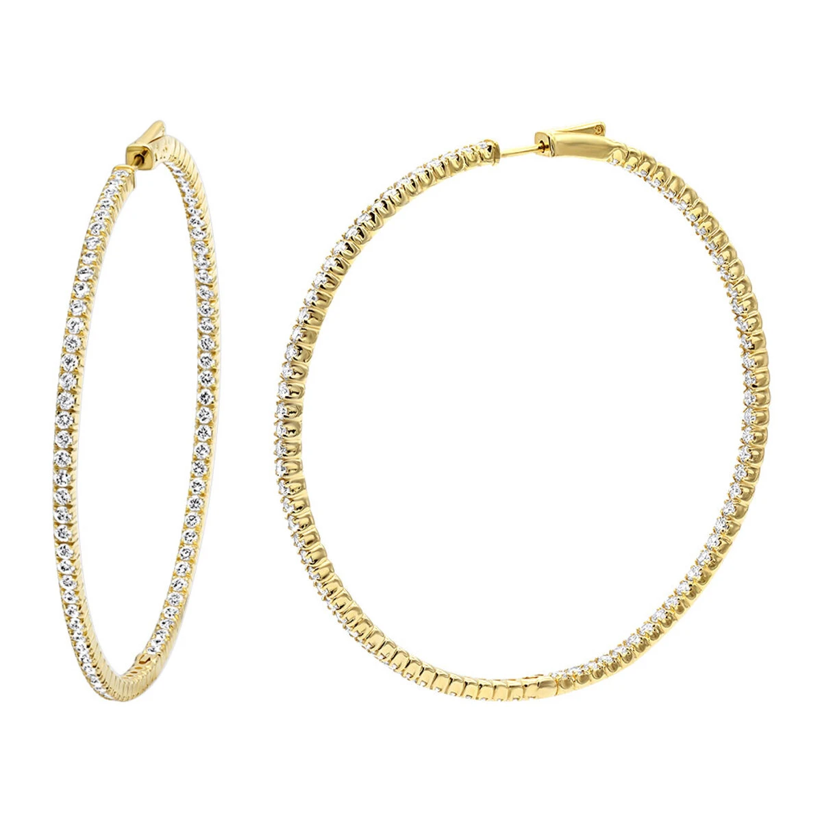 2.5 Inch Inside Out Diamond Hoop Earrings For Women 5 Carat VS Diamonds 14K Yellow Gold 3 2.5 Inch Inside Out Diamond Hoop Earrings For Women 5 Carat VS Diamonds 14K Yellow Gold
