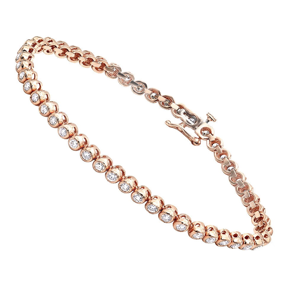 3 Carat Modern Bezel Set Round Cut Diamond Tennis Bracelet 14K Yellow Gold 6 3 Carat Modern Bezel Set Round Cut Diamond Tennis Bracelet 14K Yellow Gold - Image 4